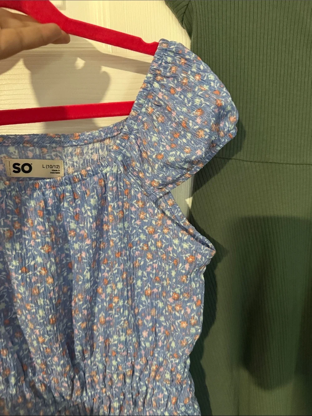 SO Girls Blue Floral Romper & Green Ribbed Knit Dress